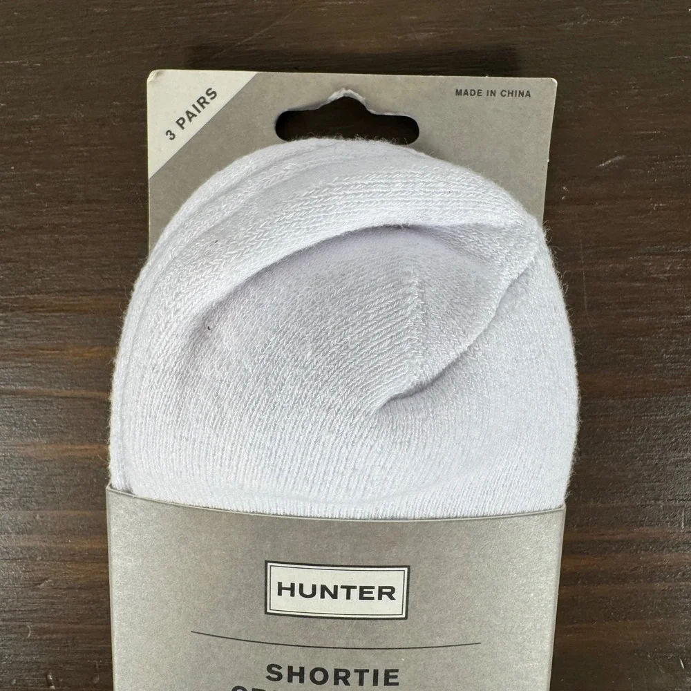 Hunter Shortie Crew Socks Women Shoe Size 4-10 White Red Stripe 3 Pairs New